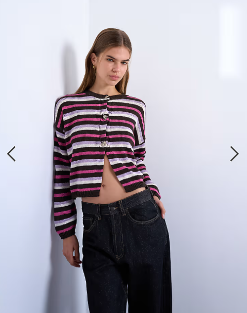 Topshop knitted boxy striped cardigan in pink