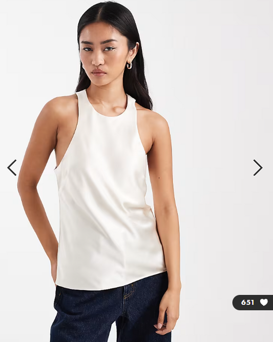 ASOS DESIGN satin racer cami in cream