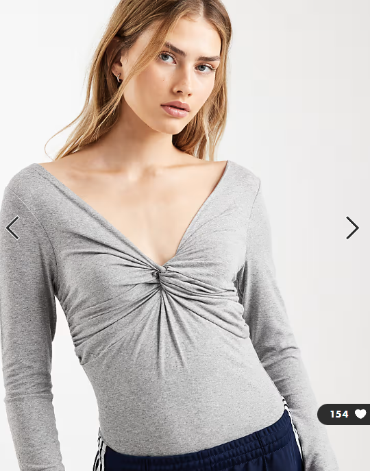ASOS DESIGN long sleeve twist front bodysuit in grey marl