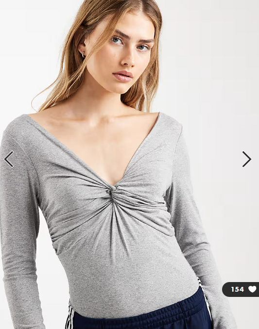 ASOS DESIGN long sleeve twist front bodysuit in grey marl