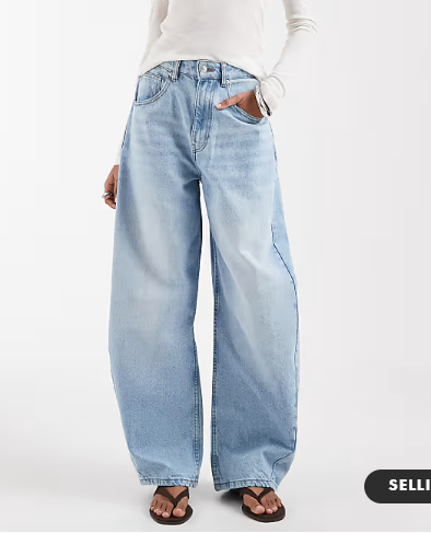 ASOS DESIGN high waisted barrel leg jeans in lightwash