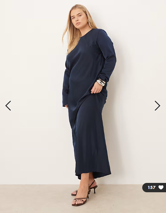 ASOS DESIGN Curve seamed matt satin slip maxi dress in deep navy