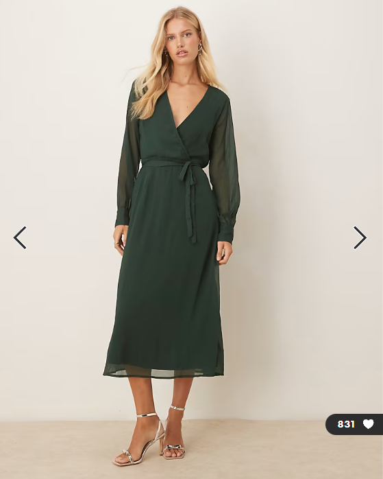 Vila - longsleeve v neck midi dress in dark green