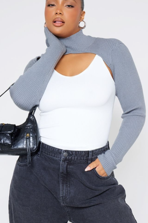 Plt - Plus Charcoal Knitted Ribbed Sleeves