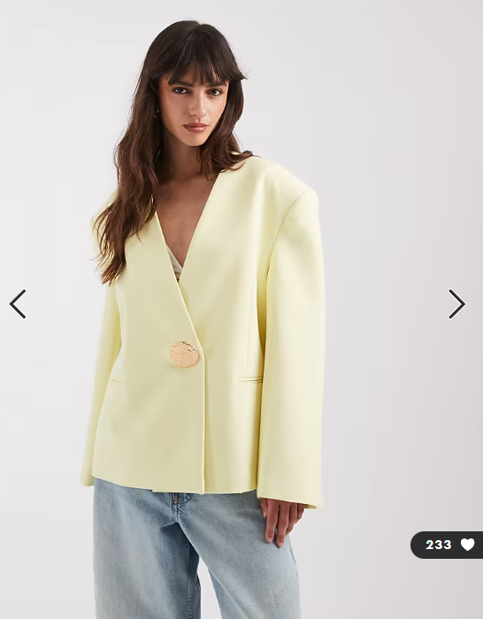 ASOS DESIGN oversized collarless blazer with trim in yellow