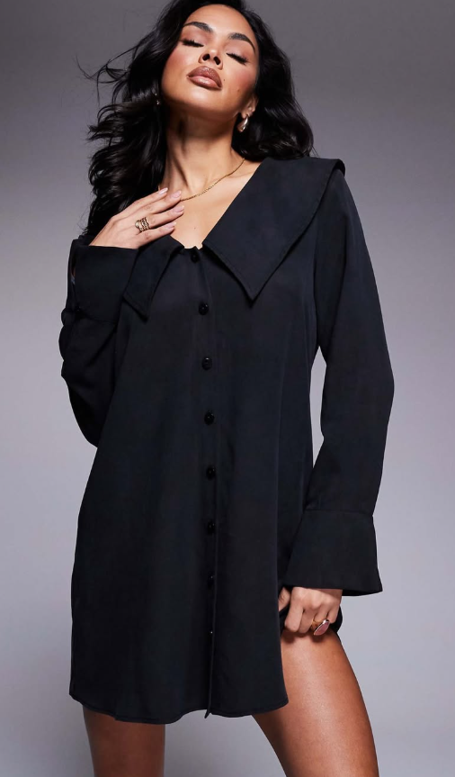 Asos - Miss Selfridge - Wide collared shirt dress in black