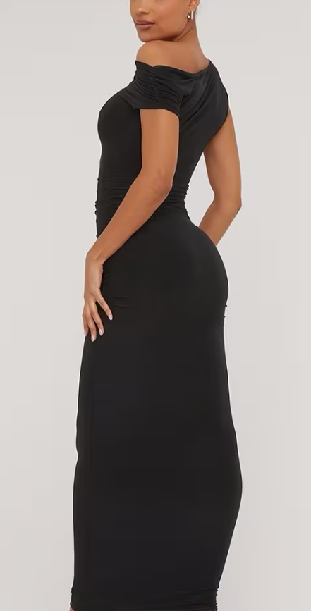 Ego - Asymmetric One Shoulder Ruched Detail Maxi Dress