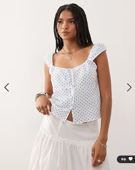 COLLUSION tie front babydoll top in blue spot