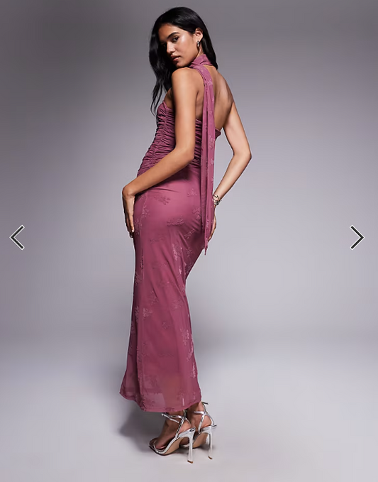 ASOS DESIGN scarf detail bandeau maxi dress in dusky prink