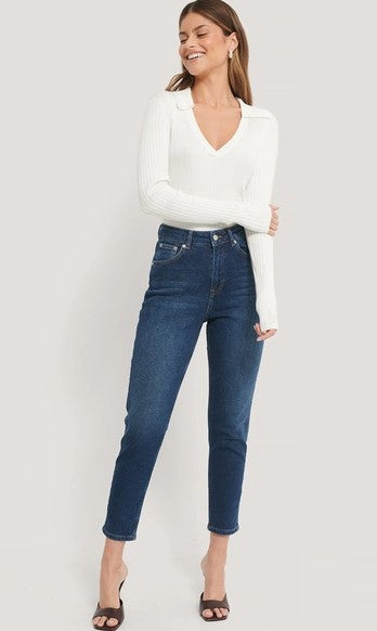 Organic Mom Jeans Blue In Dark Blue