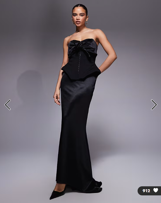 ASOS DESIGN Premium knotted bandeau maxi dress with corsetry detailing in black