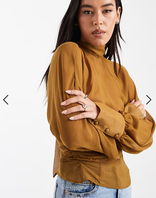 ASOS DESIGN batwing high neck blouse in ochre