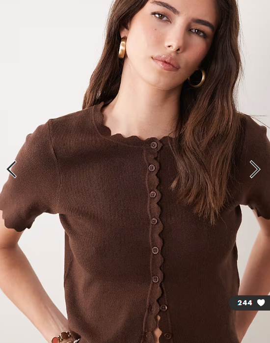 Brave Soul scallop edge short sleeve cardigan in chocolate brown