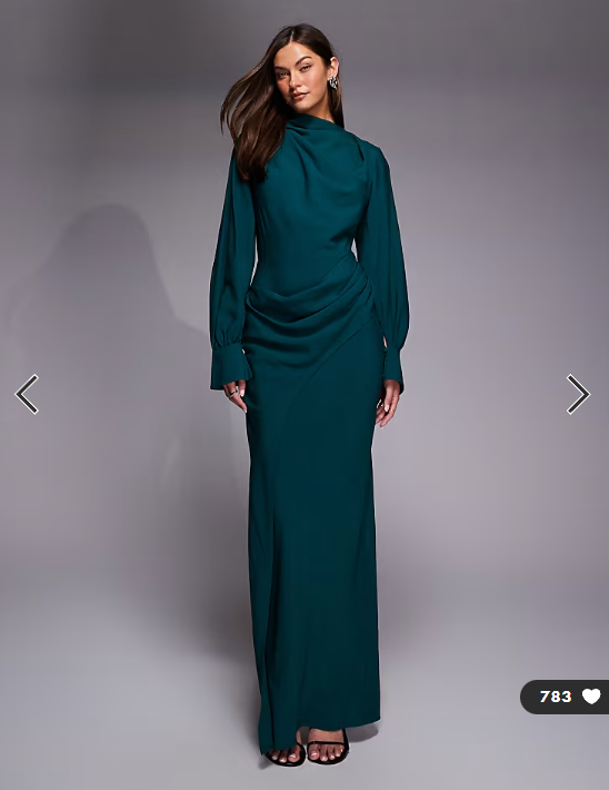 ASOS DESIGN Tall high neck drape maxi dress with drape skirt in teal