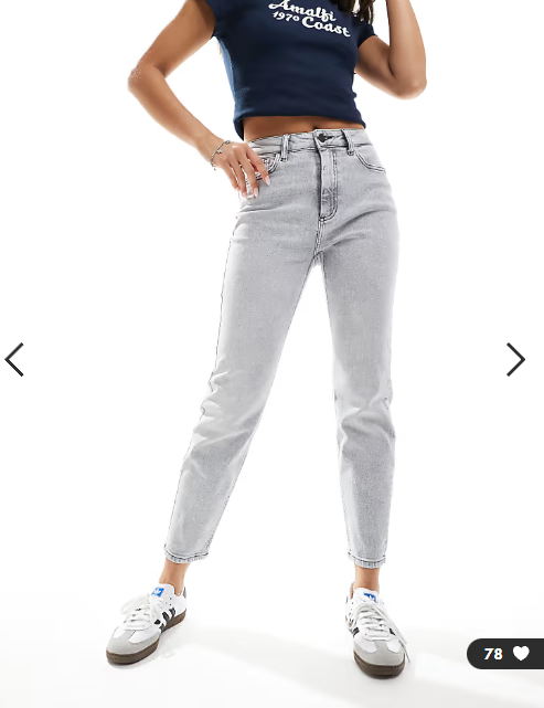 Noisy May Moni high rise slim straight leg jeans in light washed grey