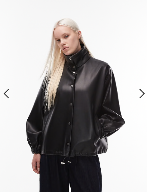 ASOS DESIGN faux leather funnel neck jacket in black