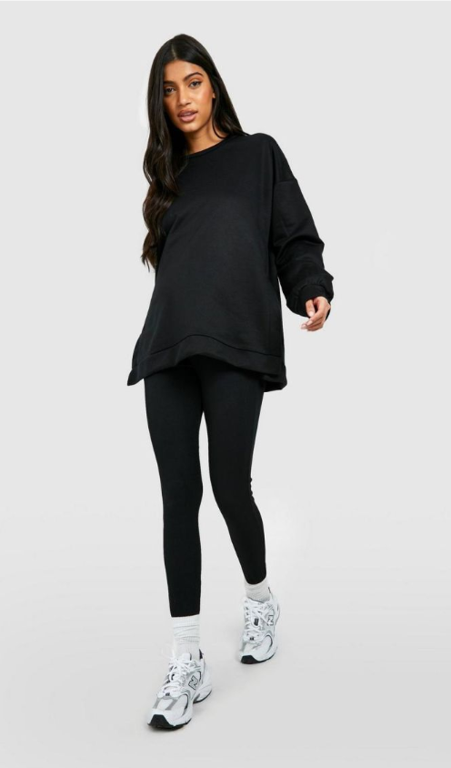 Boohoo Maternity Side Split Sweatshirt & Legging Set - black
