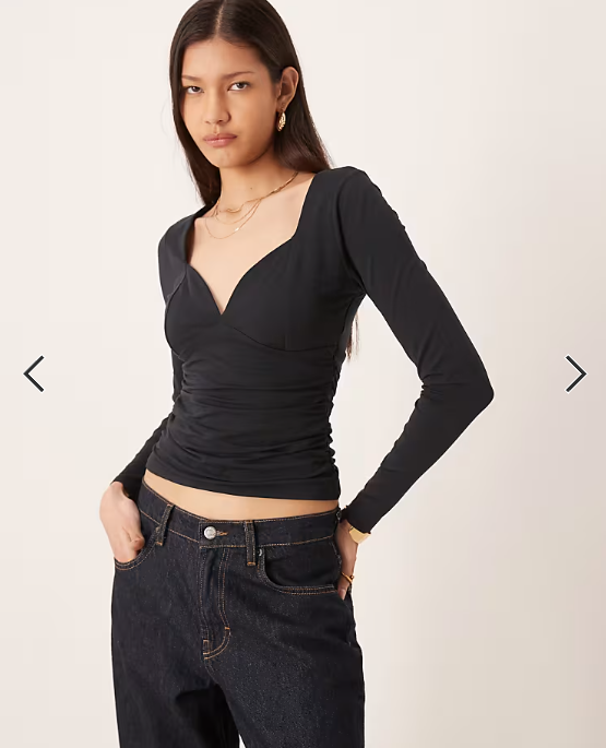 Abercrombie & Fitch sweetheart neckline long sleeve top with bra insert in black