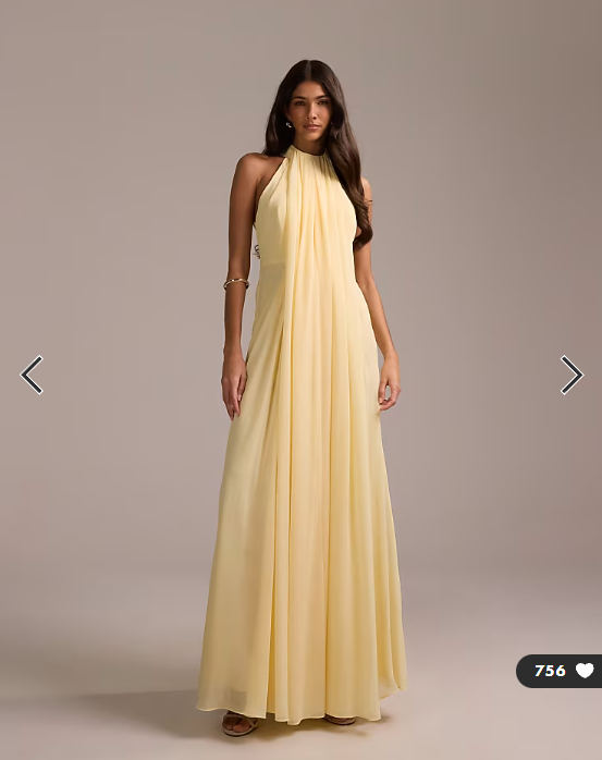 ASOS DESIGN Bridesmaids grecian draped halter maxi dress in yellow