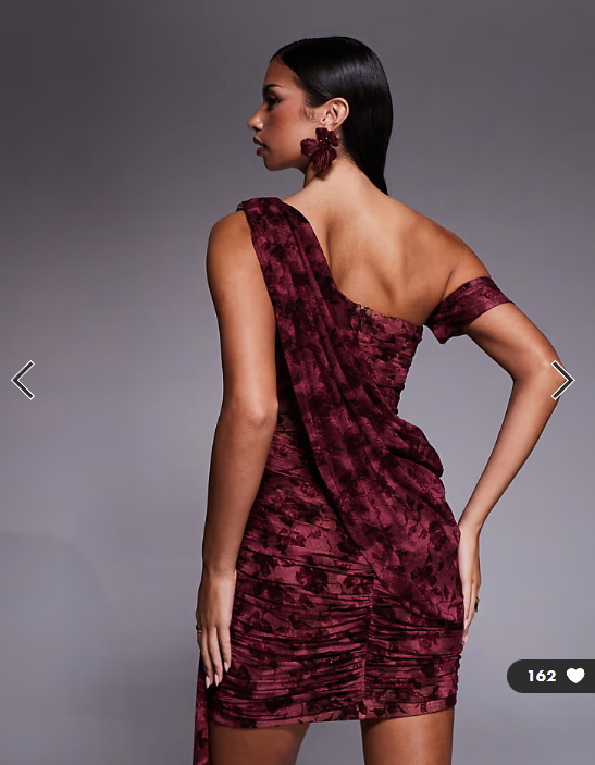 JLUXLABEL Soiree off shoulder draped mini dress in burgundy floral
