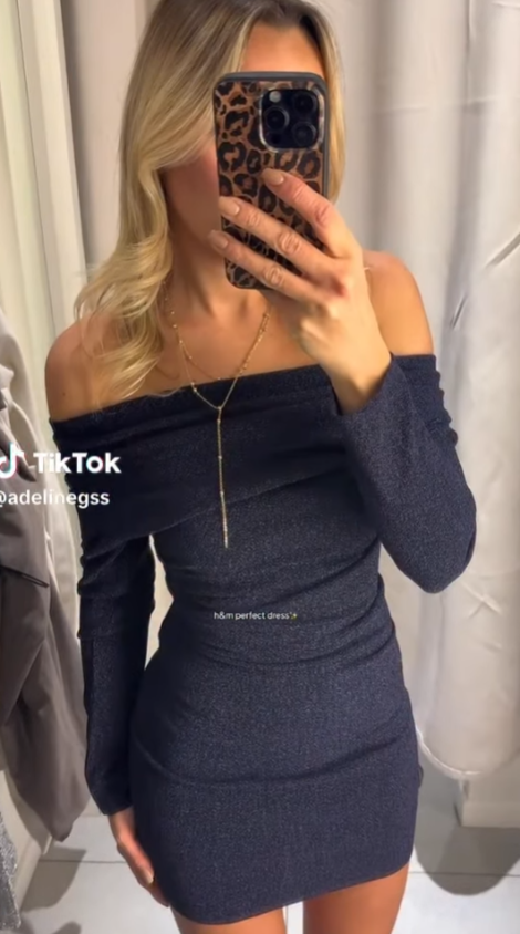 H&M Dress Draped / Navy Glittery