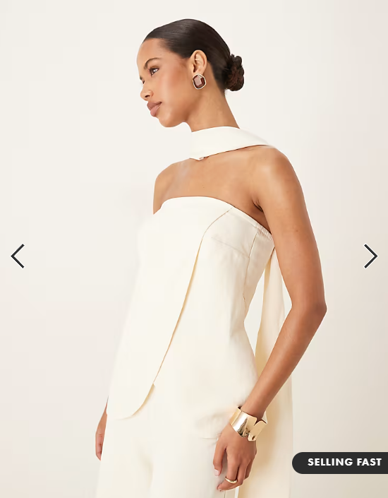 ASOS DESIGN tailored bandeau top with scarf detail co-ord in buttermilk