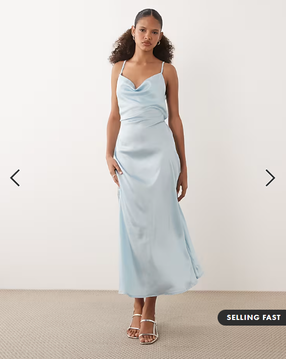 New Look satin cowl neck midi dress in light blue