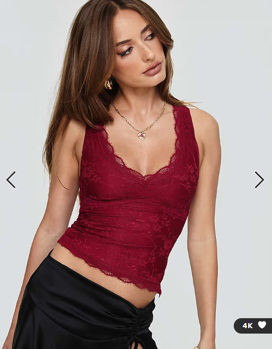Princess Polly Far Away lace v neck vest top in burgundy