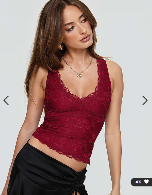 Princess Polly Far Away lace v neck vest top in burgundy