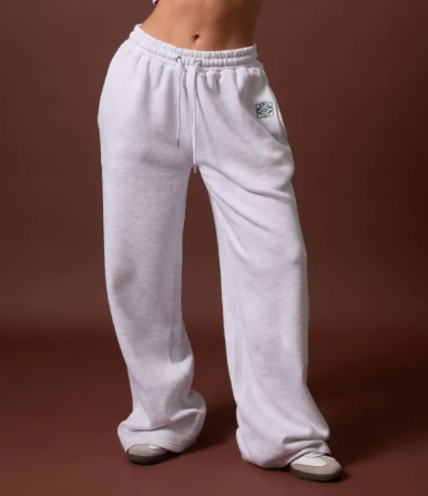 Tie Waist Swirl Graphic Detail Straight Leg Joggers In Grey Marl