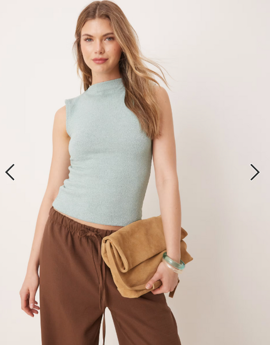 ASOS DESIGN boat neck button detail tank top in textured blue