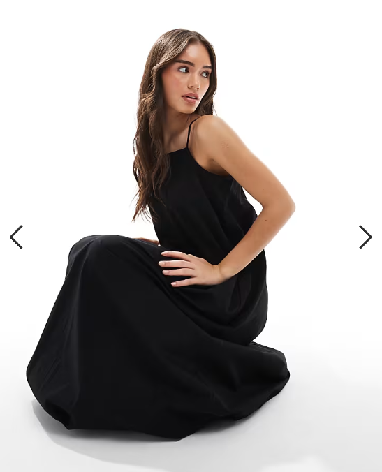 Vero Moda puffball hem poplin maxi cami dress in black