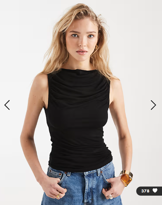 Miss Selfridge ruched front slash neck top in black