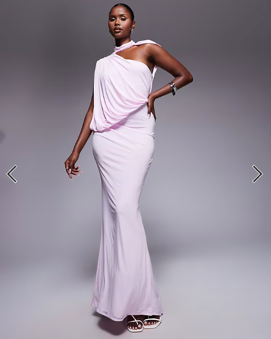 ASOS DESIGN one shoulder drape maxi dress with cape detail in lilac