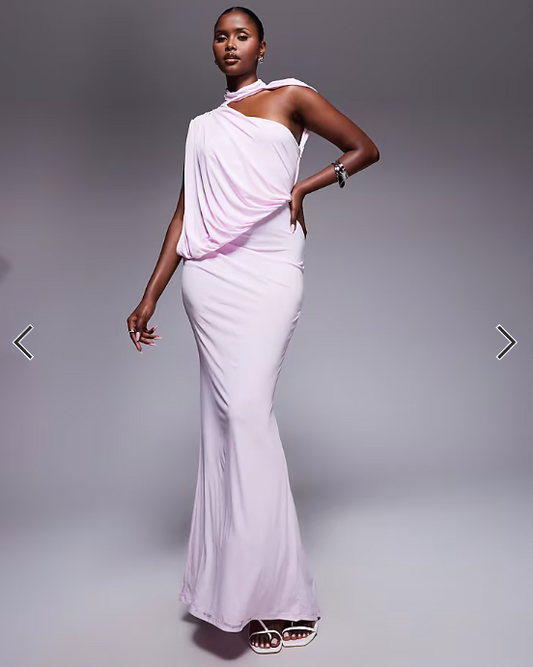 ASOS DESIGN one shoulder drape maxi dress with cape detail in lilac