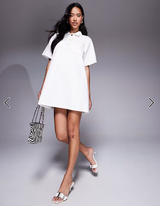 River Island collared denim shirt dress in white