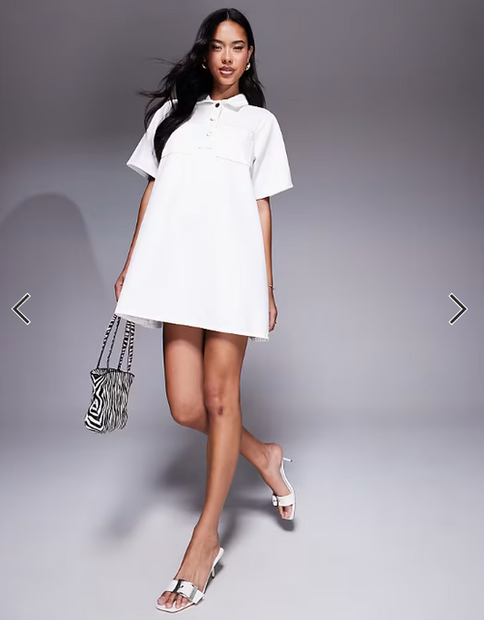 River Island collared denim shirt dress in white