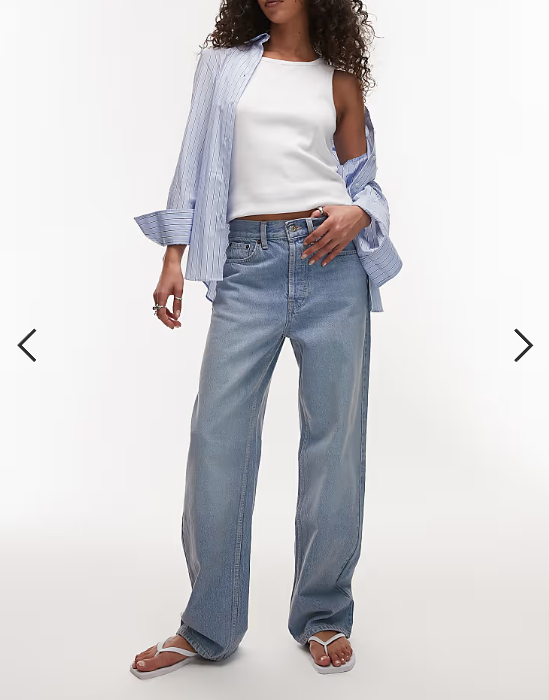 Topshop mid rise loose fit straight leg jeans in bleach