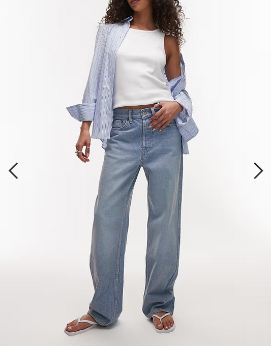 Topshop mid rise loose fit straight leg jeans in bleach