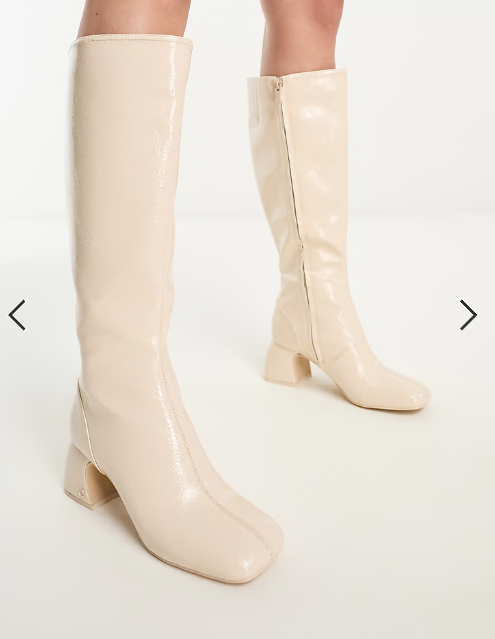 Circus NY knee boots in vanilla bean crinkle patent