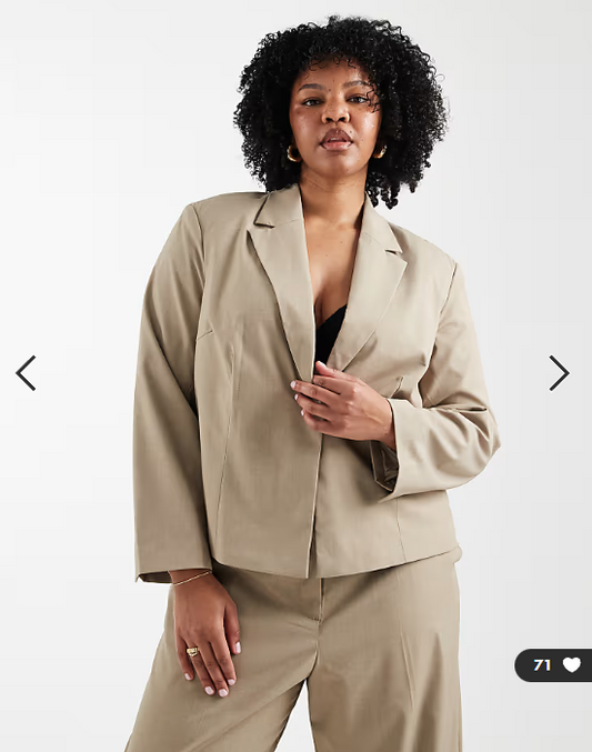 Pieces Curve tailored short blazer in beige