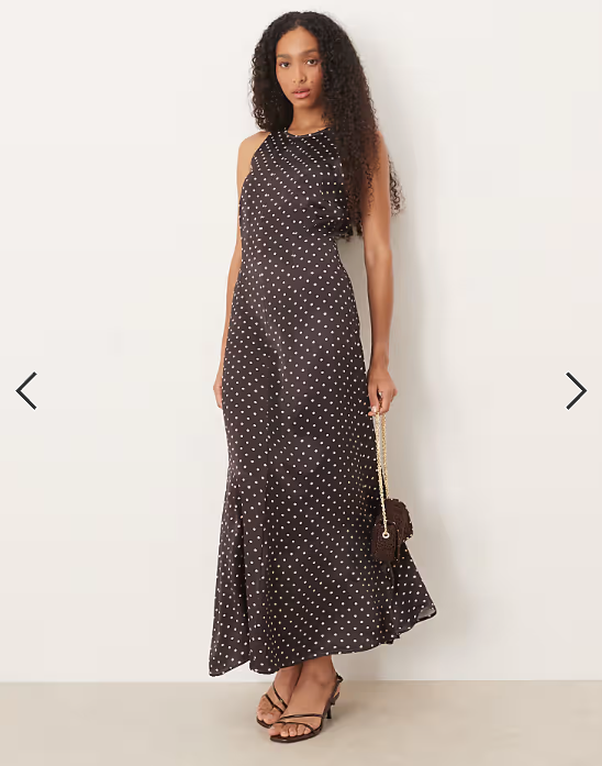 ASOS DESIGN racer satin maxi dress in chocolate spot