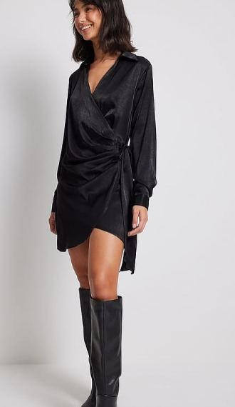 NA-KD-Wrap Satin Shirt Dress
