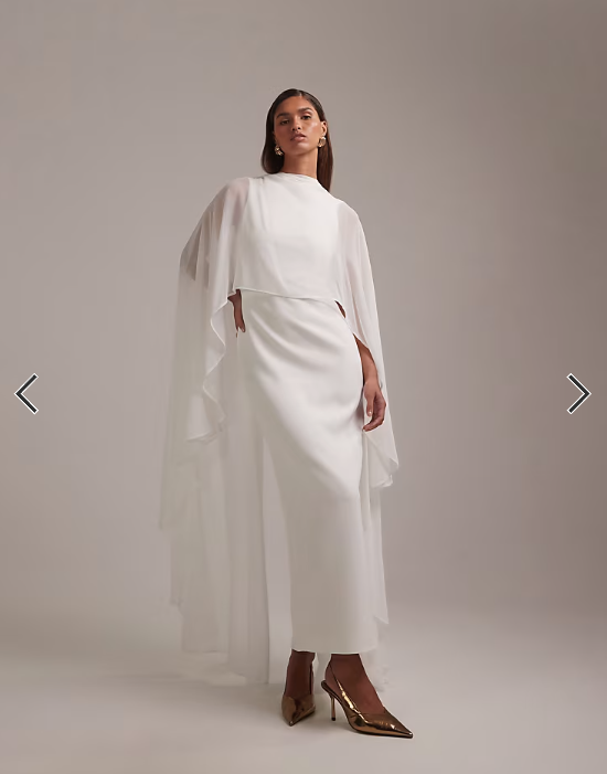 ASOS DESIGN cape detail maxi wedding dress in ivory