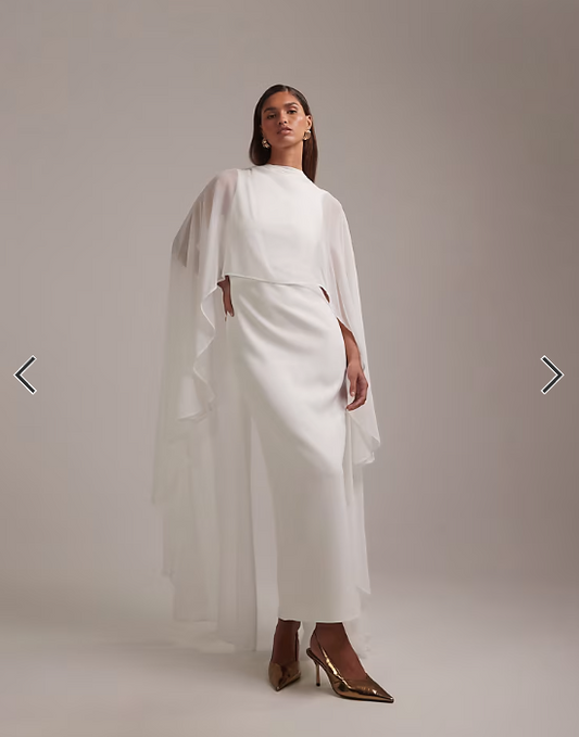 ASOS DESIGN cape detail maxi wedding dress in ivory