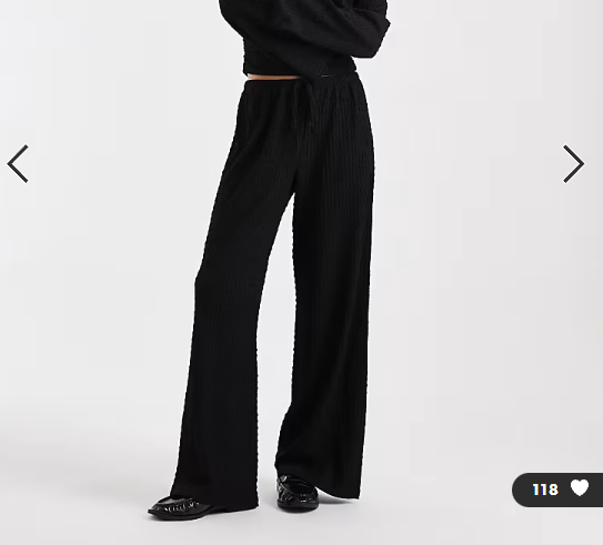 ASOS DESIGN mix & match textured tie waist wide leg trousers in black
