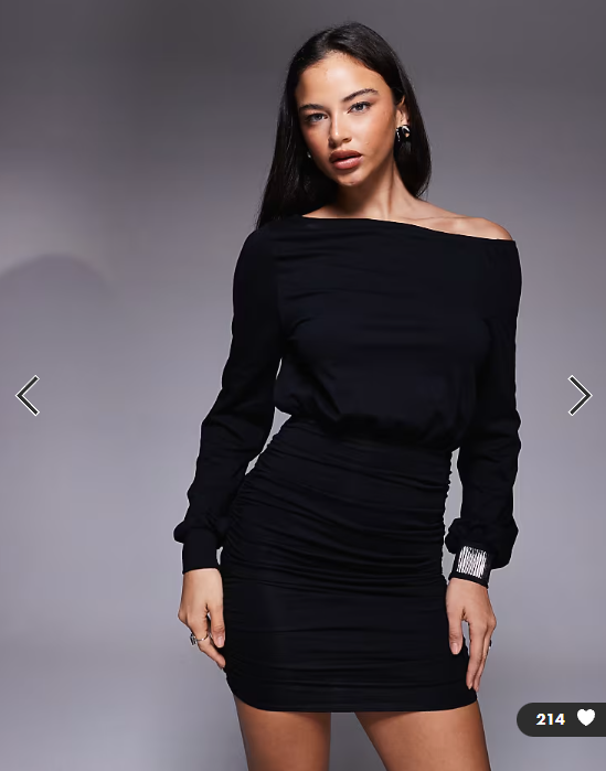 Fashionkilla exclusive cotton rich off shoulder ruched skirt long sleeve mini dress in black