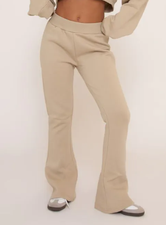 High Waist Flared Joggers In Beige