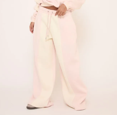 Oversized Tie Waist Contrast Stripe Wide Leg Joggers In Pink