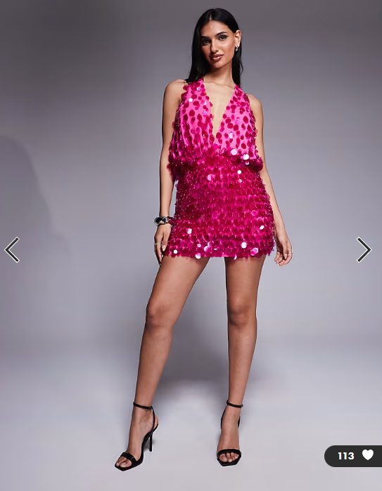 ASOS DESIGN clear sequin fringe halter mini dress in pink